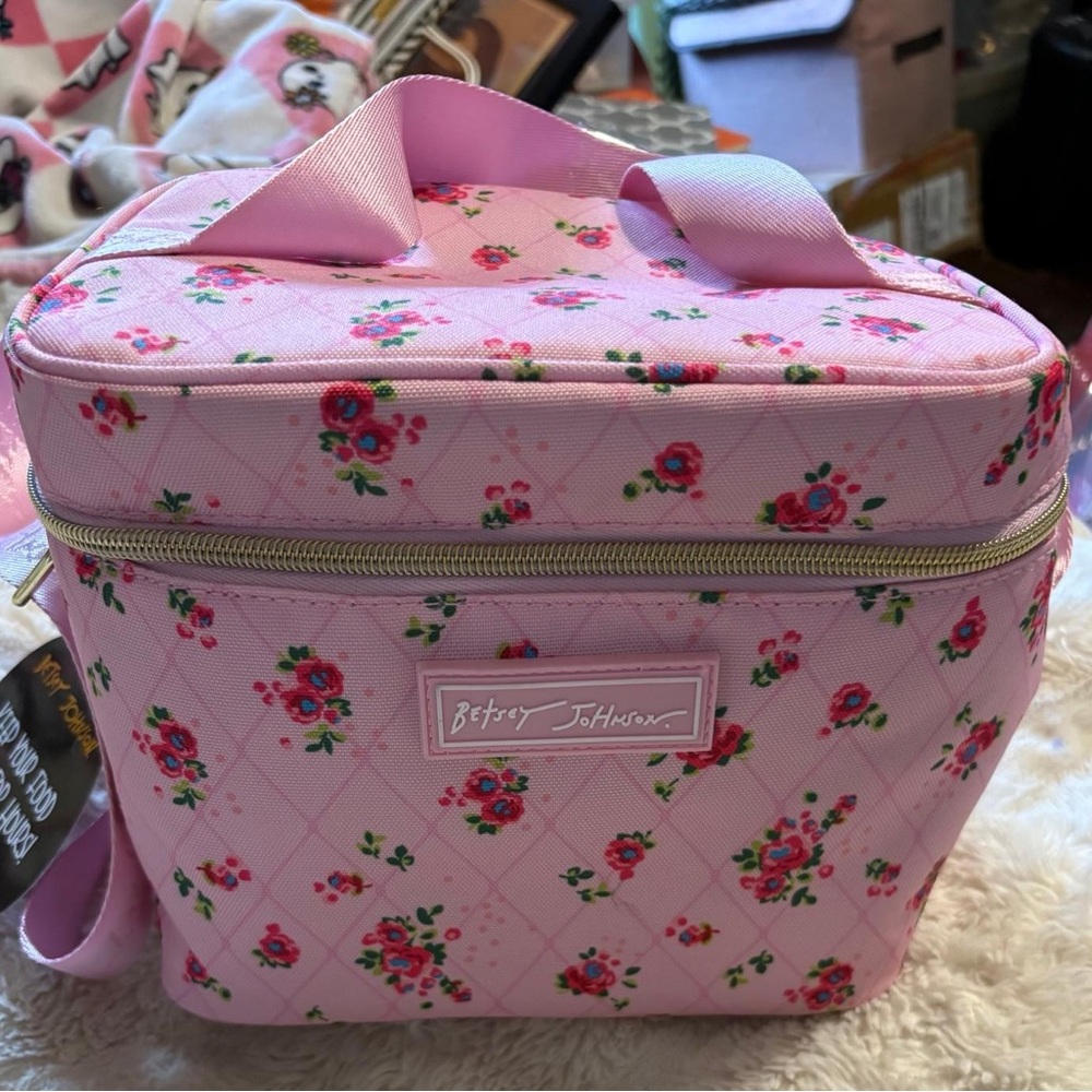 Betsey Johnson Pink Floral Quilted Cosmetic Case - Picture 2 of 7